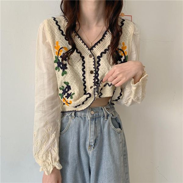 women's knits & tees korean style flower embroidery vintage stylish single bknitted reasted women elasticity cropped cardigan sweater f, White
women's knits & tees korean style flower embroidery vintage stylish single bknitted reasted women elasticity cropped cardigan sweater f, White