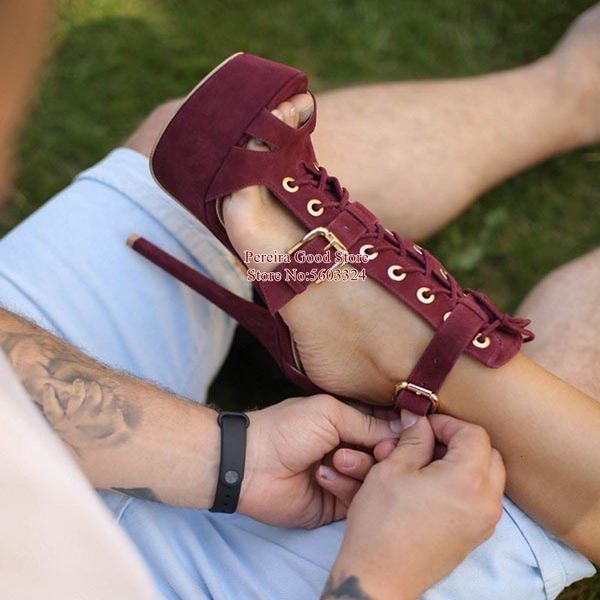sandals borgonha camurça sandálias de salto alto fivela ouro cinta laço-up gladiador sapatos alta plataforma corte vestido xcde, Black
sandals borgonha camurça sandálias de salto alto fivela ouro cinta laço-up gladiador sapatos alta plataforma corte vestido xcde, Black