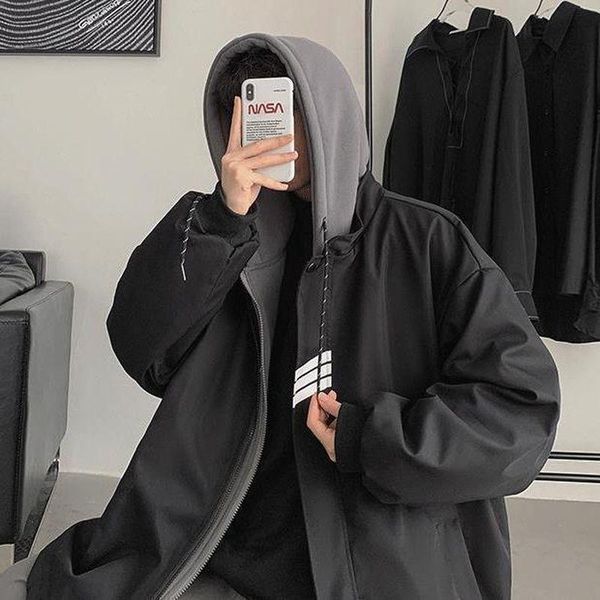 men's jackets hong kong style fake two-piece hooded jacket clothes 2021 spring autumn korean preppy high street loose, Black;brown
men's jackets hong kong style fake two-piece hooded jacket clothes 2021 spring autumn korean preppy high street loose, Black;brown