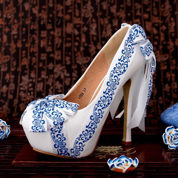 womens wedding shoes blue and white porcelain pattern ribbon bow bridal party 14cm high heel round toe woman pumps dress, Black
womens wedding shoes blue and white porcelain pattern ribbon bow bridal party 14cm high heel round toe woman pumps dress, Black