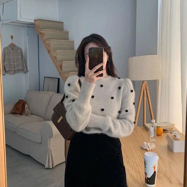 women's sweaters korean chic sleeve elegant sweater women o-neck polka dot knitted pullovers fall winter soft loose all-match sue, White;black
women's sweaters korean chic sleeve elegant sweater women o-neck polka dot knitted pullovers fall winter soft loose all-match sue, White;black