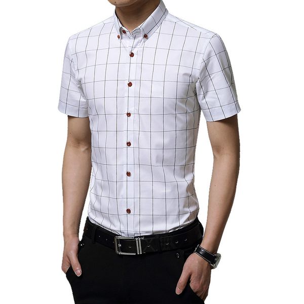 summer fashion men's plaid shirt slim fit short sleeve button up trend cotton male social shirts 5xl 210412, White;black
summer fashion men's plaid shirt slim fit short sleeve button up trend cotton male social shirts 5xl 210412, White;black