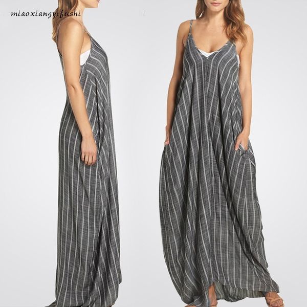 new fashion loose striped long dress with suspenders in summer 2019 7604, Black;gray
new fashion loose striped long dress with suspenders in summer 2019 7604, Black;gray