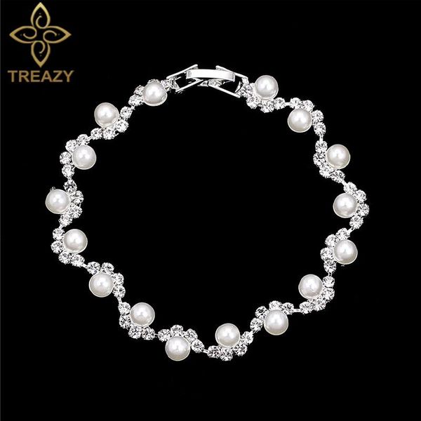 link, chain treazy silver color simulated pearl crystal bracelets for women charm rhinestone & bangles bridal wedding jewelry gift, Black
link, chain treazy silver color simulated pearl crystal bracelets for women charm rhinestone & bangles bridal wedding jewelry gift, Black