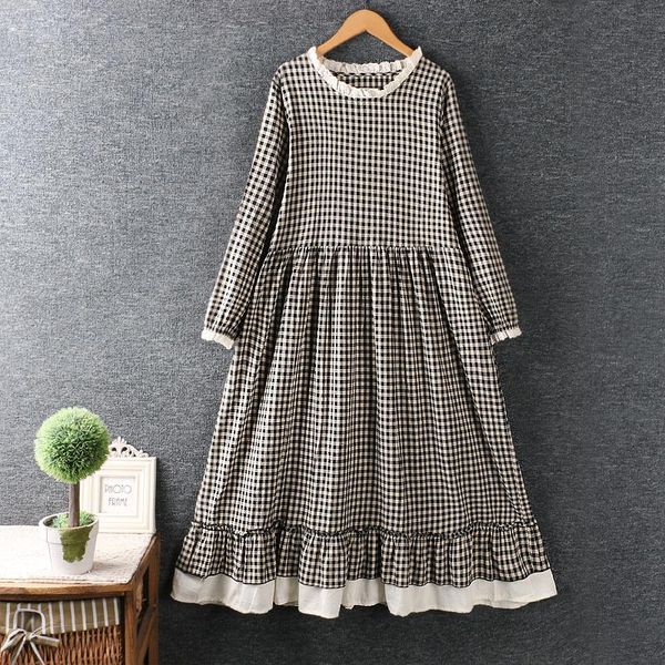 casual dresses mori girl literature plaid long sleeve dress early autumn loose lace collar cotton and linen women, Black;gray
casual dresses mori girl literature plaid long sleeve dress early autumn loose lace collar cotton and linen women, Black;gray