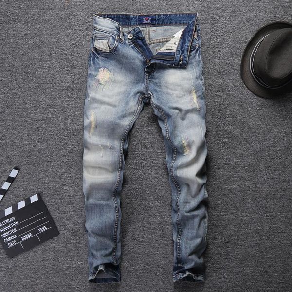 fashion streetwear men jeans light blue slim fit destroyed ripped for embroidery patch design vintage classical men's
fashion streetwear men jeans light blue slim fit destroyed ripped for embroidery patch design vintage classical men's