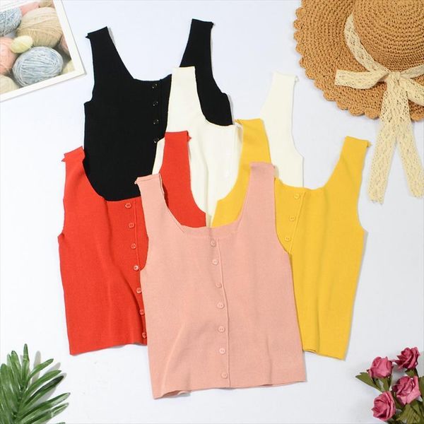summer solid knitted streetwear womens tank plain button up round neck crop for cloth, White
summer solid knitted streetwear womens tank plain button up round neck crop for cloth, White