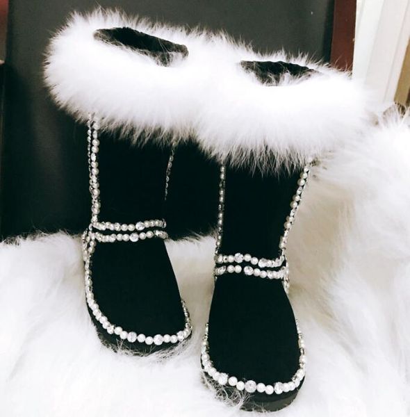 fur snow boots high tube leather female rhinestone plus velvet thick large size, Black
fur snow boots high tube leather female rhinestone plus velvet thick large size, Black