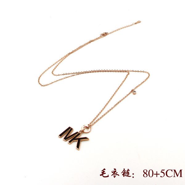 m1-503a korean version long black oil dripping ivk letter titanium steel plated rose gold coat chain fashionable women's versatile swea, Silver
m1-503a korean version long black oil dripping ivk letter titanium steel plated rose gold coat chain fashionable women's versatile swea, Silver