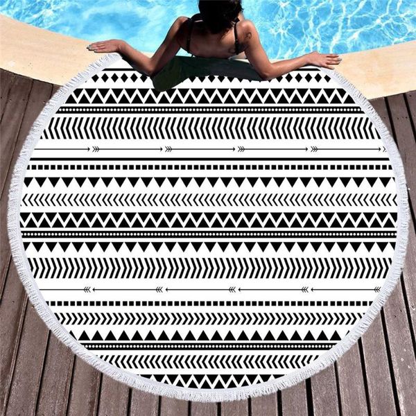 towel black white stripe round beach cotton home textile living room mat the wave pattern microfiber tassel picnic camping mats