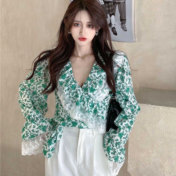 women's blouses & shirts floral lace chiffon short long-sleeved shirt spring design sense niche 94h4, White
women's blouses & shirts floral lace chiffon short long-sleeved shirt spring design sense niche 94h4, White