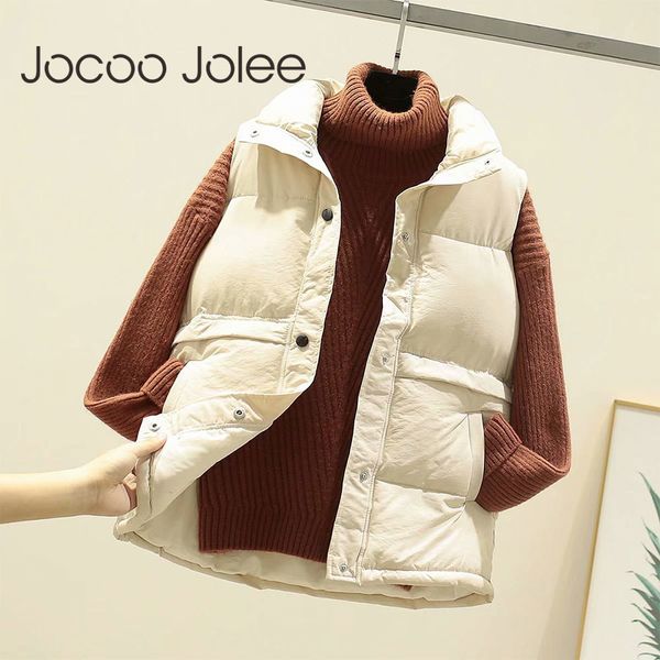 korean style padded vest women winter sleeveless jacket casual solid harajuku waistcoat down coat cotton 210428, Black;white
korean style padded vest women winter sleeveless jacket casual solid harajuku waistcoat down coat cotton 210428, Black;white