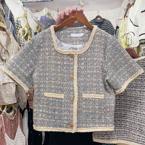 small coat of fragrance 2021 summer vintage short sleeve tweed wool womanly jacket stylish plaid outwear harvest, Black;brown
small coat of fragrance 2021 summer vintage short sleeve tweed wool womanly jacket stylish plaid outwear harvest, Black;brown