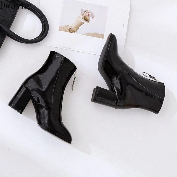 boots 2021 autumn winter women's shoes fashion patent leather thick heel front zipper wild high boots., Black
boots 2021 autumn winter women's shoes fashion patent leather thick heel front zipper wild high boots., Black
