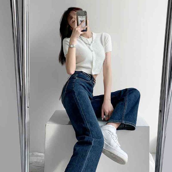 women's jeans brim pants loose in a straight le make old the whole high waist game fashion summer total dark blue length korean style c
women's jeans brim pants loose in a straight le make old the whole high waist game fashion summer total dark blue length korean style c