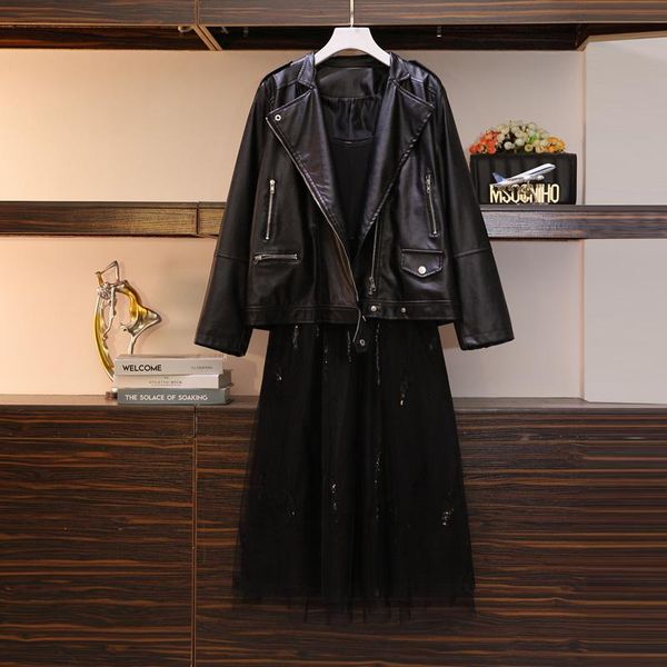 women's jackets spring 2021 fat younger sister fashion wear a leather coat skirt with shoulder-straps show thin minus age suits, Black;brown
women's jackets spring 2021 fat younger sister fashion wear a leather coat skirt with shoulder-straps show thin minus age suits, Black;brown