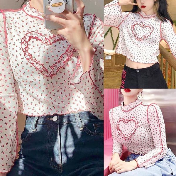 women's t-shirt girl aesthetics floral stitch heart cropped fashion ruffles long sleeve t-shirts sweet vintage outfits slim, White
women's t-shirt girl aesthetics floral stitch heart cropped fashion ruffles long sleeve t-shirts sweet vintage outfits slim, White