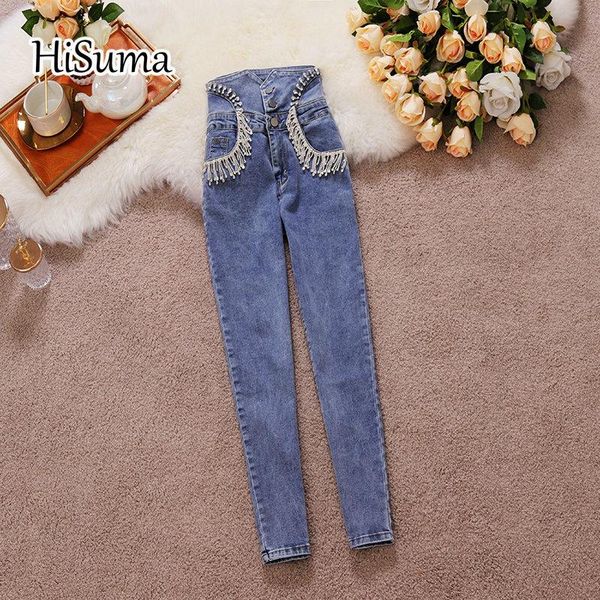 spring women's high waist single buttons tassels rhinstones bling denim jeans female chic pencil pants tight trousers, Blue
spring women's high waist single buttons tassels rhinstones bling denim jeans female chic pencil pants tight trousers, Blue