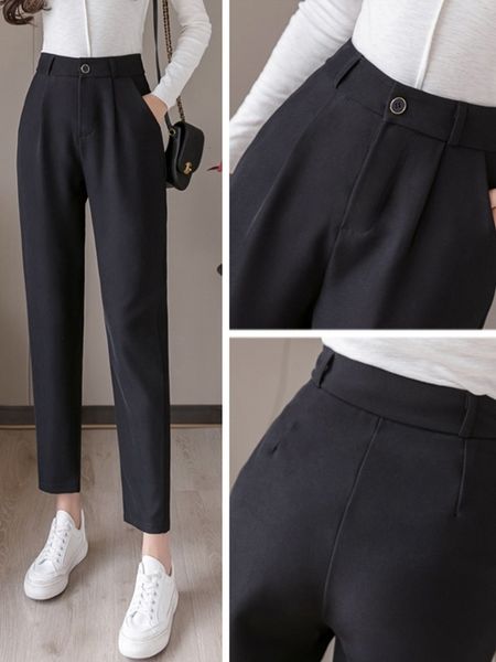 women's pants & capris 2021 high-waisted black trousers formal white collar wear straight nine points casual loose and fine summer, Black;white
women's pants & capris 2021 high-waisted black trousers formal white collar wear straight nine points casual loose and fine summer, Black;white