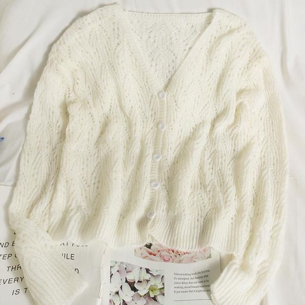 women's knits & tees korean wild v-neck long-sleeved loose knit sweater women cardigans autumn clothes hollow solid color cardigan tren, White
women's knits & tees korean wild v-neck long-sleeved loose knit sweater women cardigans autumn clothes hollow solid color cardigan tren, White