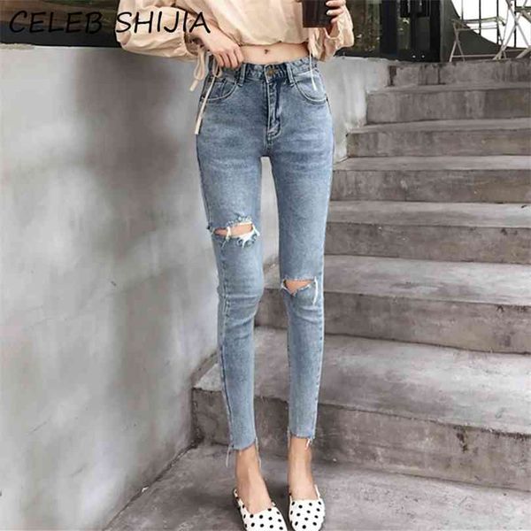 shijia high waist elastic skinny jeans woman hole ripped denim pencil female light blue vintage bottoms femme chic 210915
shijia high waist elastic skinny jeans woman hole ripped denim pencil female light blue vintage bottoms femme chic 210915