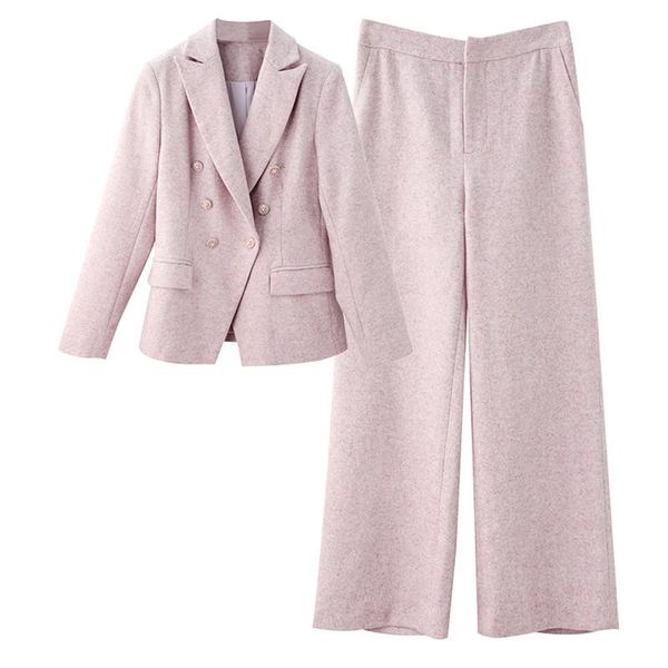 women's two piece pants business professional suit temperament pink double-breasted jacket female wide leg two-piece set, White
women's two piece pants business professional suit temperament pink double-breasted jacket female wide leg two-piece set, White