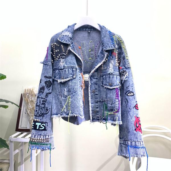women's jackets denim women jacket high street graffiti personality short cut rivet fringe jean coat jaqueta feminina, Black;brown
women's jackets denim women jacket high street graffiti personality short cut rivet fringe jean coat jaqueta feminina, Black;brown