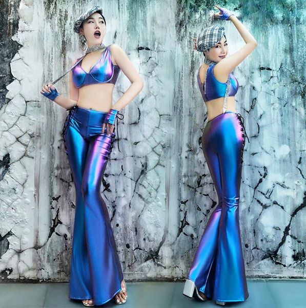 women's two piece pants women blue bar nightclub stage costume female collar dance dj clothes set, White
women's two piece pants women blue bar nightclub stage costume female collar dance dj clothes set, White