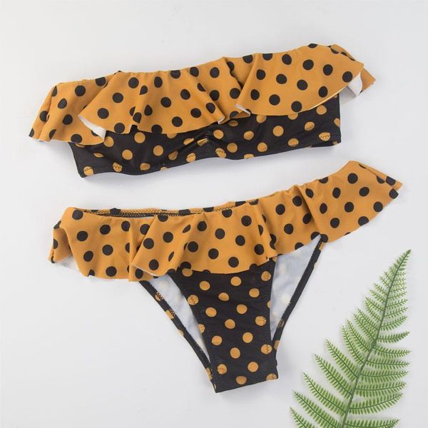 women's swimwear 2021 low waist dot print bikini women ruffle halter push up set female biquini beach wear bathing suit, White;black
women's swimwear 2021 low waist dot print bikini women ruffle halter push up set female biquini beach wear bathing suit, White;black
