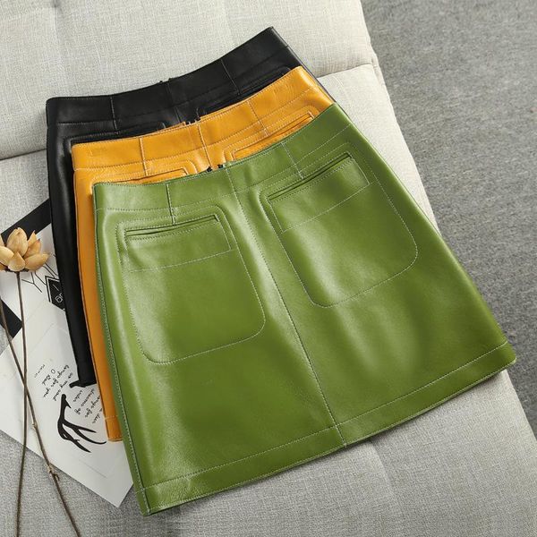 skirts spring autumn fashion elegant women genuine leather casual high waist mini skirt ladies a-line short black yellow green 
skirts spring autumn fashion elegant women genuine leather casual high waist mini skirt ladies a-line short black yellow green