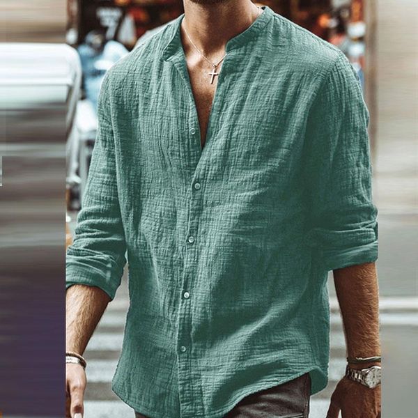 men's casual shirts solid long sleeve cotton linen autumn stand collar buttoned cardigan fashion loose shirt men streetwear, White;black
men's casual shirts solid long sleeve cotton linen autumn stand collar buttoned cardigan fashion loose shirt men streetwear, White;black