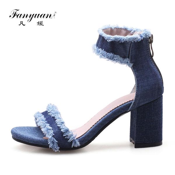 fanyuan open toe chunky women shoes blue denim fringe women's sandals square high heels casual ladies summer, Black
fanyuan open toe chunky women shoes blue denim fringe women's sandals square high heels casual ladies summer, Black