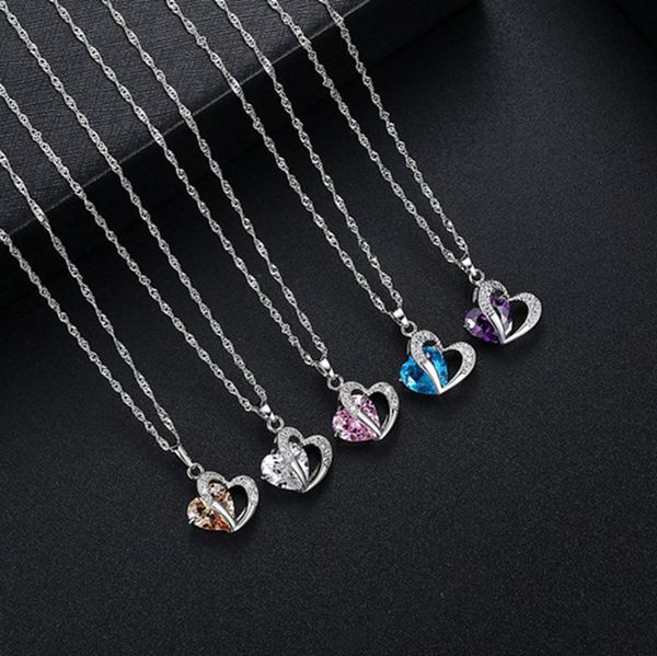 european and american copper amethyst colorful zircon heart necklace crystal pendant batch 22.5*17.5mm with 45+5mm chain, Silver
european and american copper amethyst colorful zircon heart necklace crystal pendant batch 22.5*17.5mm with 45+5mm chain, Silver