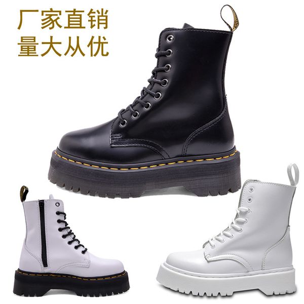 women's s 8-hole thick soled martin side zipper fashion cow leather middle tube boot sewing, Black
women's s 8-hole thick soled martin side zipper fashion cow leather middle tube boot sewing, Black