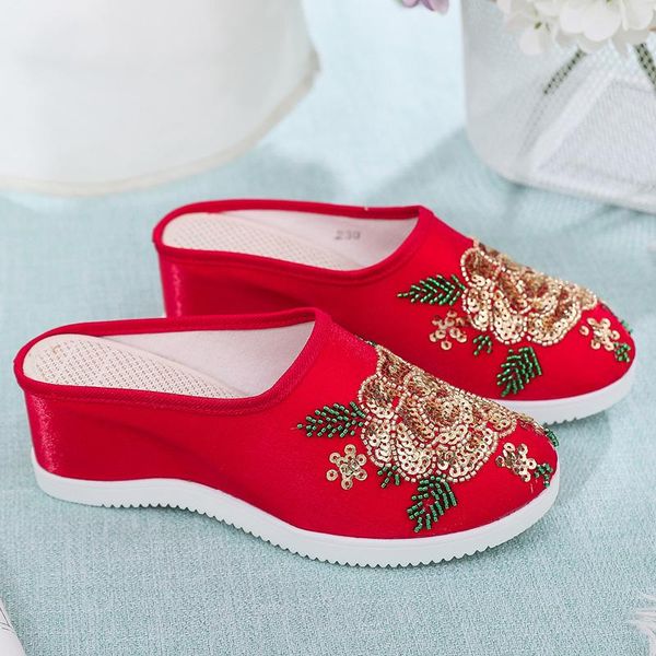 slippers women summer shoes slides med on a wedge increased internal heeled mules high rubber bling floral retro embroider silk, Black
slippers women summer shoes slides med on a wedge increased internal heeled mules high rubber bling floral retro embroider silk, Black