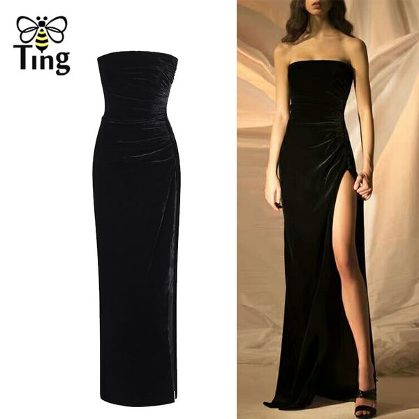 high split strapless maxi long dress women ruched sleeveless luxury party es elegant lady longa velvet vestid 210513, Black;gray
high split strapless maxi long dress women ruched sleeveless luxury party es elegant lady longa velvet vestid 210513, Black;gray