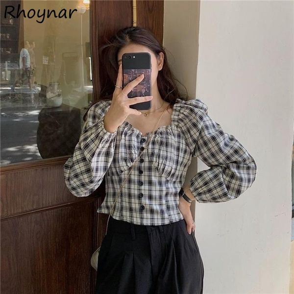 women's blouses & shirts women blouse spring puff sleeve retro plaid french style sweet fashion romantic button up elegant tender all, White
women's blouses & shirts women blouse spring puff sleeve retro plaid french style sweet fashion romantic button up elegant tender all, White