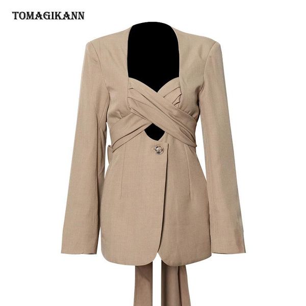 women's suits & blazers women solid square collar single button cross bangdage hollow out jacket coats female 2021 autumn clothes, White;black
women's suits & blazers women solid square collar single button cross bangdage hollow out jacket coats female 2021 autumn clothes, White;black