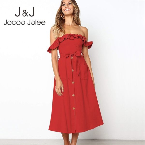 jocoo jolee casual short sleeve off shoulder ruffled dress summer solid sashes midi button pockets maxi 210518, Black;gray
jocoo jolee casual short sleeve off shoulder ruffled dress summer solid sashes midi button pockets maxi 210518, Black;gray
