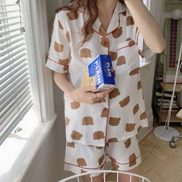 women's sleepwear bear cartoon sweet pajamas set women home suit crepe cotton sleepwear short sleeve shorts summer 2 piece pij, Black;red
women's sleepwear bear cartoon sweet pajamas set women home suit crepe cotton sleepwear short sleeve shorts summer 2 piece pij, Black;red