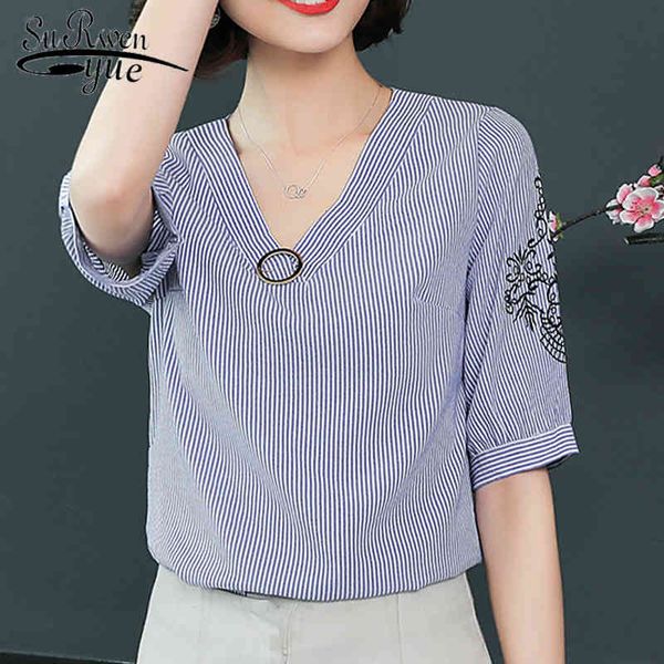 summer embroidered blouse shirts loose women short sleeved blouses striped v-neck casual clothing 0424 40 210521, White
summer embroidered blouse shirts loose women short sleeved blouses striped v-neck casual clothing 0424 40 210521, White