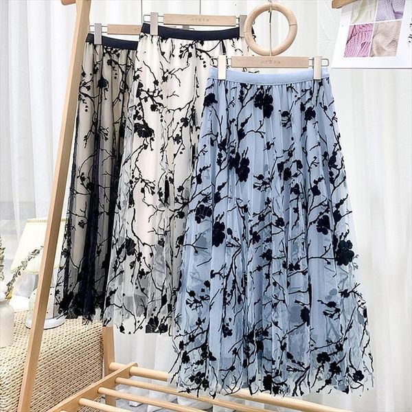 vintage floral flocking tulle summer women skirts elastic high waist a line mesh midi, Black
vintage floral flocking tulle summer women skirts elastic high waist a line mesh midi, Black