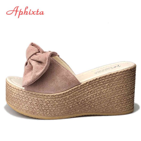aphixta 9cm wedge heels slippers women cow suede bow 4cm platform women wedge mulers female sandals clog shoes slides women k731, Black
aphixta 9cm wedge heels slippers women cow suede bow 4cm platform women wedge mulers female sandals clog shoes slides women k731, Black