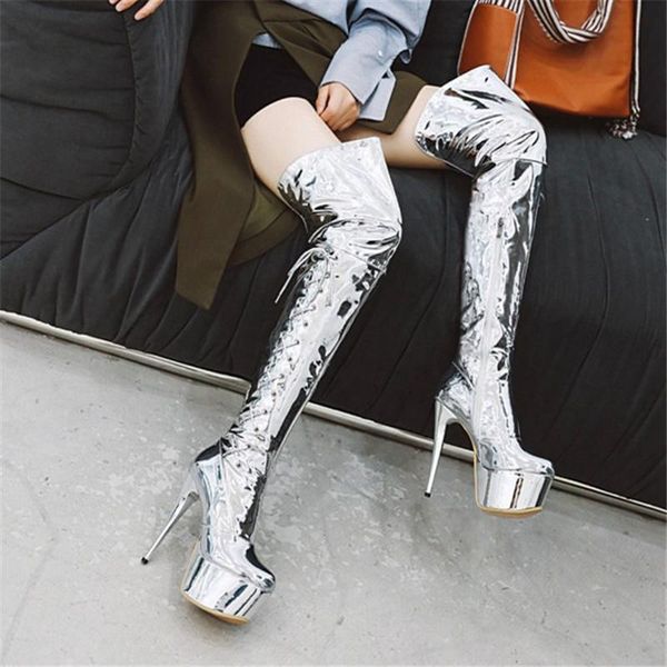 boots pxelena mirror patent leather thigh high women stiletto super heels platform over the knee party shoes 43, Black
boots pxelena mirror patent leather thigh high women stiletto super heels platform over the knee party shoes 43, Black