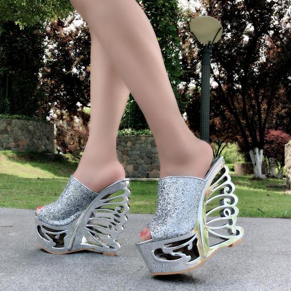 slippers 16cm wedge sandals super high heel nightclub waterproof platform fish mouth shoes transparent sequins summer, Black
slippers 16cm wedge sandals super high heel nightclub waterproof platform fish mouth shoes transparent sequins summer, Black