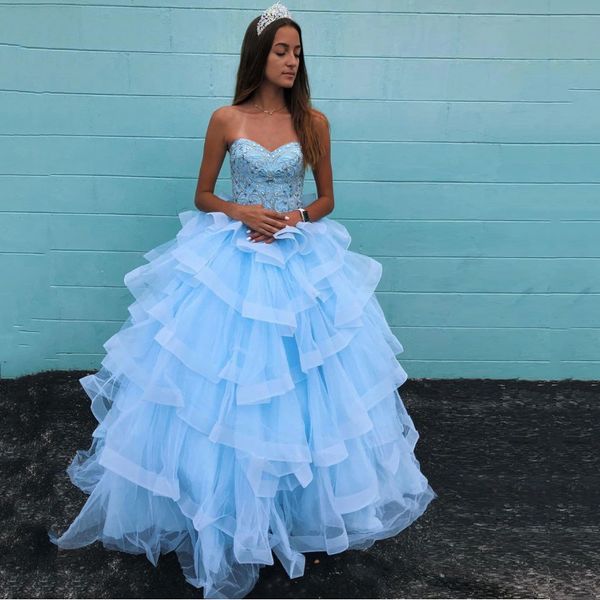 sweetheart quinceanera dresses with beaded lace up back vestidos de soiree ruffles tulle long sweep bride party formal prom gowns, Blue;red
sweetheart quinceanera dresses with beaded lace up back vestidos de soiree ruffles tulle long sweep bride party formal prom gowns, Blue;red