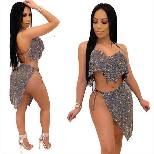 2 piece set women summer matching sets party club outfits halter crop and mini skirt women glitter two, Gray
2 piece set women summer matching sets party club outfits halter crop and mini skirt women glitter two, Gray