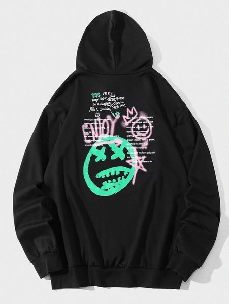 men slogan and graphic print hoodie f32f#, Black
men slogan and graphic print hoodie f32f#, Black