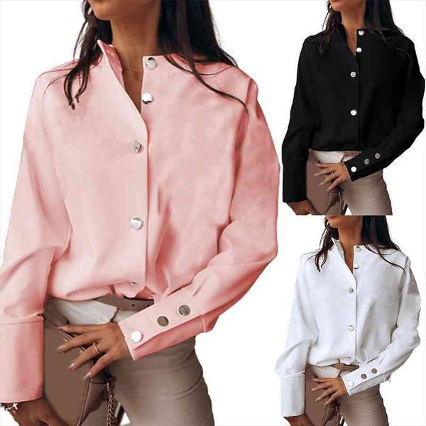 fashion stand collar womens shirts long sleeve single-breasted buttons cuff clothing ropa mujer, White
fashion stand collar womens shirts long sleeve single-breasted buttons cuff clothing ropa mujer, White