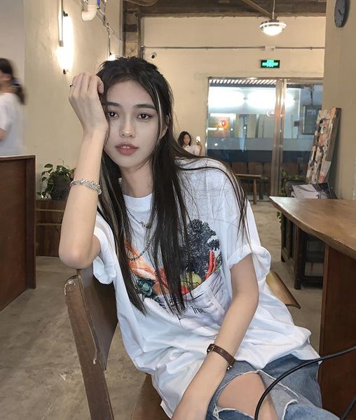 women's t-shirt summer style fun loose fruit letter printing pullover short-sleeved female college, White
women's t-shirt summer style fun loose fruit letter printing pullover short-sleeved female college, White